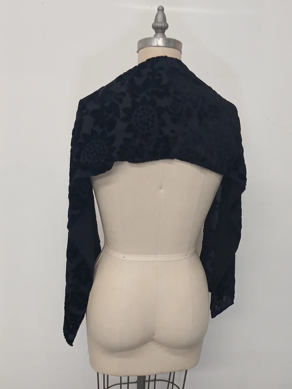 Vintage Ellaine Gold Black Floral Velvet and Silk Scarf Wrap